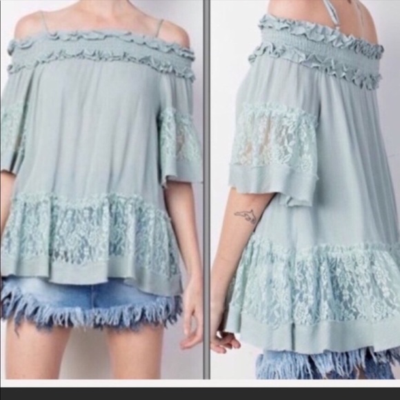 New Washed Blue Ruffled Blouse - Picture 3 of 7